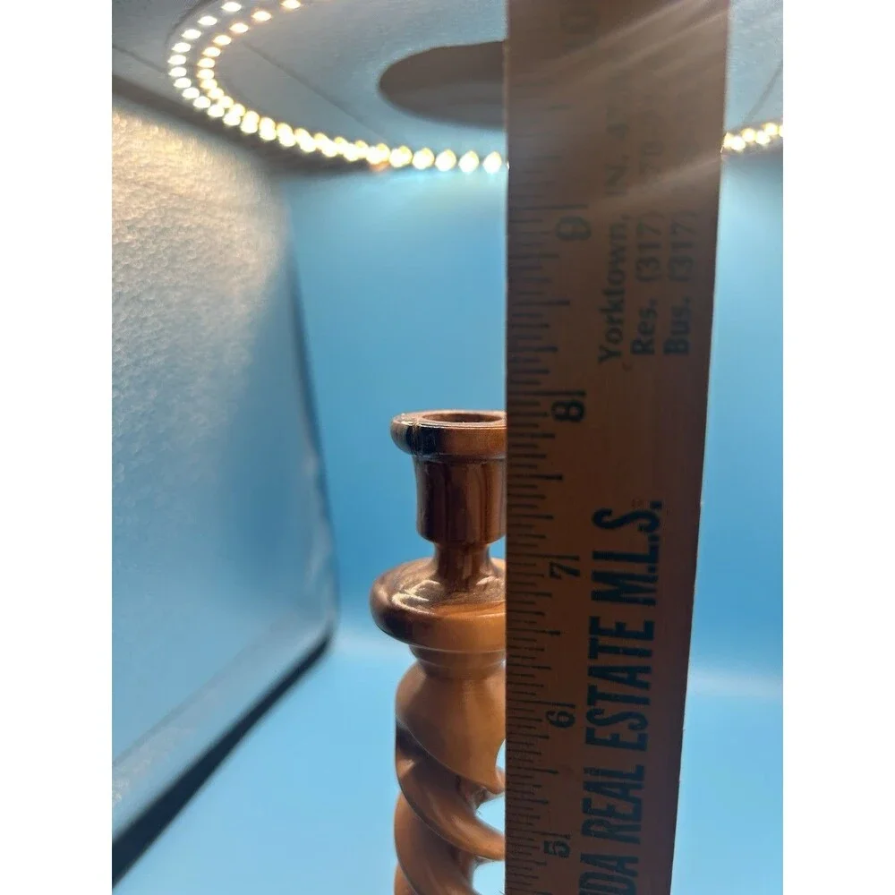 Wood Candlestick Holder Twisted Carved Design Vintage Style Home Decor Accent